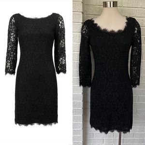 Diane Von Furstenberg Black Lace 3/4 Sleeve Dress